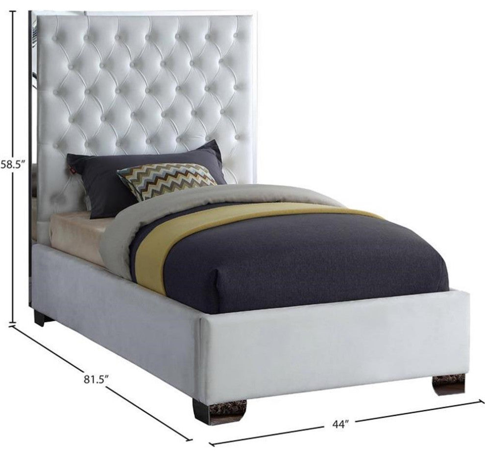 Maklaine 58.5'H x 44'W x 81.5'D Solid Wood and Velvet Twin Bed in White