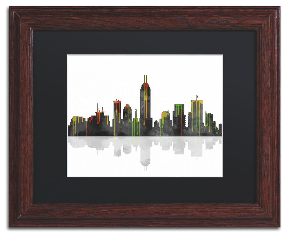 'Indianapolis, Indiana Skyline' Matted Framed Canvas Art by Marlene Watson
