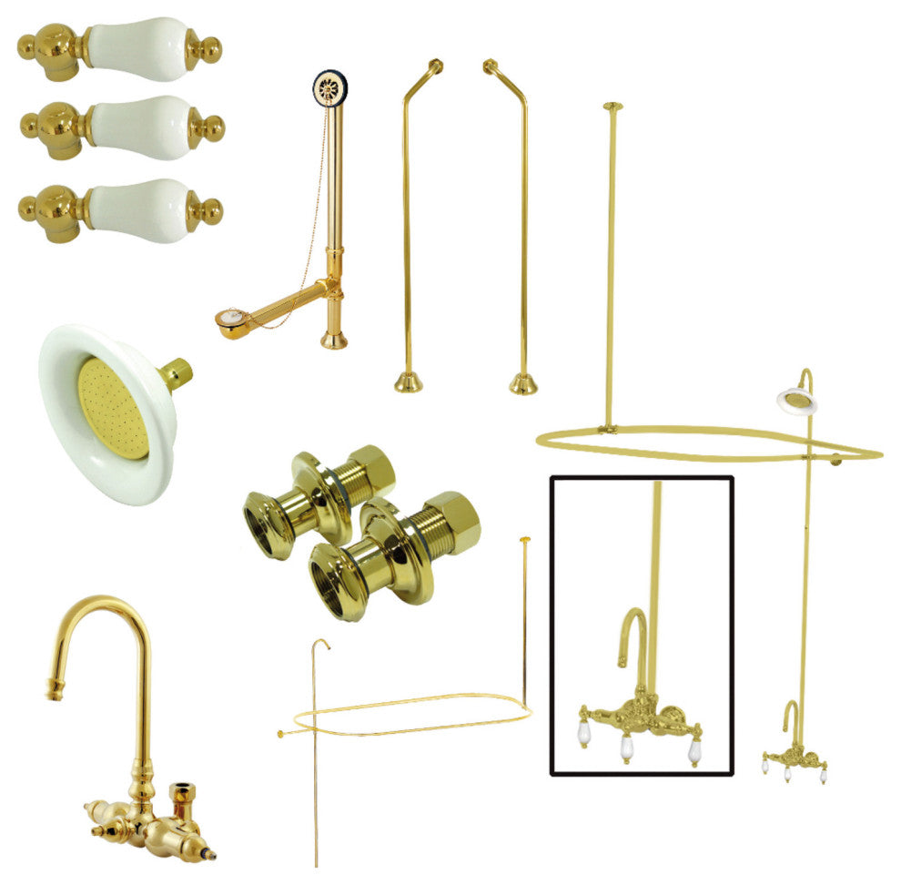 Kingston Brass Gooseneck Clawfoot Tub Faucet Package, Polished Brass