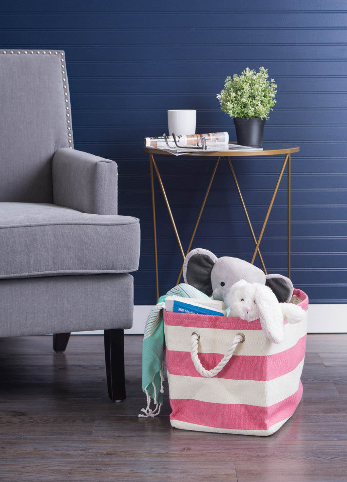Paper Bin Stripe Pink Rectangle Medium 15"x10"x12"