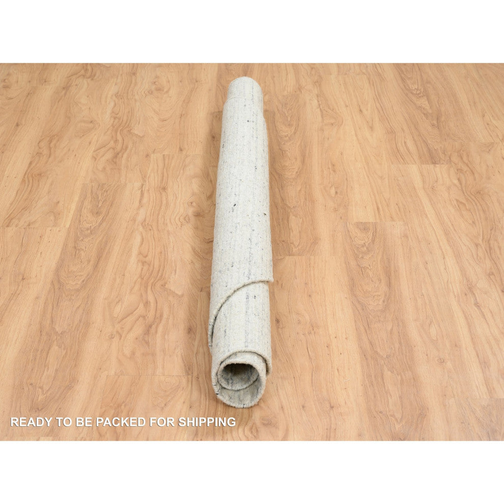 Beige, Soft Wool Hand Loomed, Variegated Modern Design, Round Rug, 6'0"x6'0"