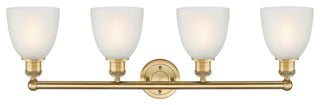 Castile 4-Light 33" Bath Vanity Light, Brushed Brass Finish, White Shade