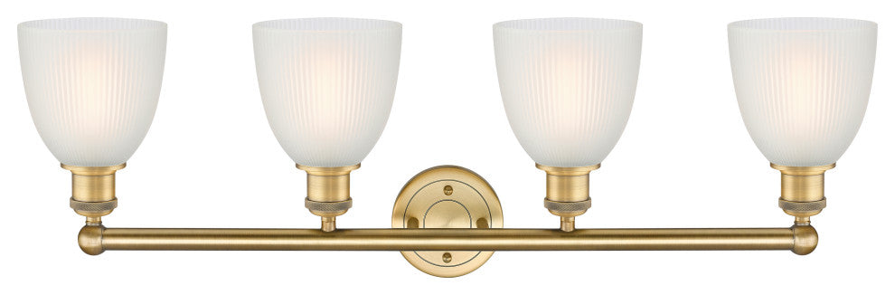 Castile 4-Light 33" Bath Vanity Light, Brushed Brass Finish, White Shade