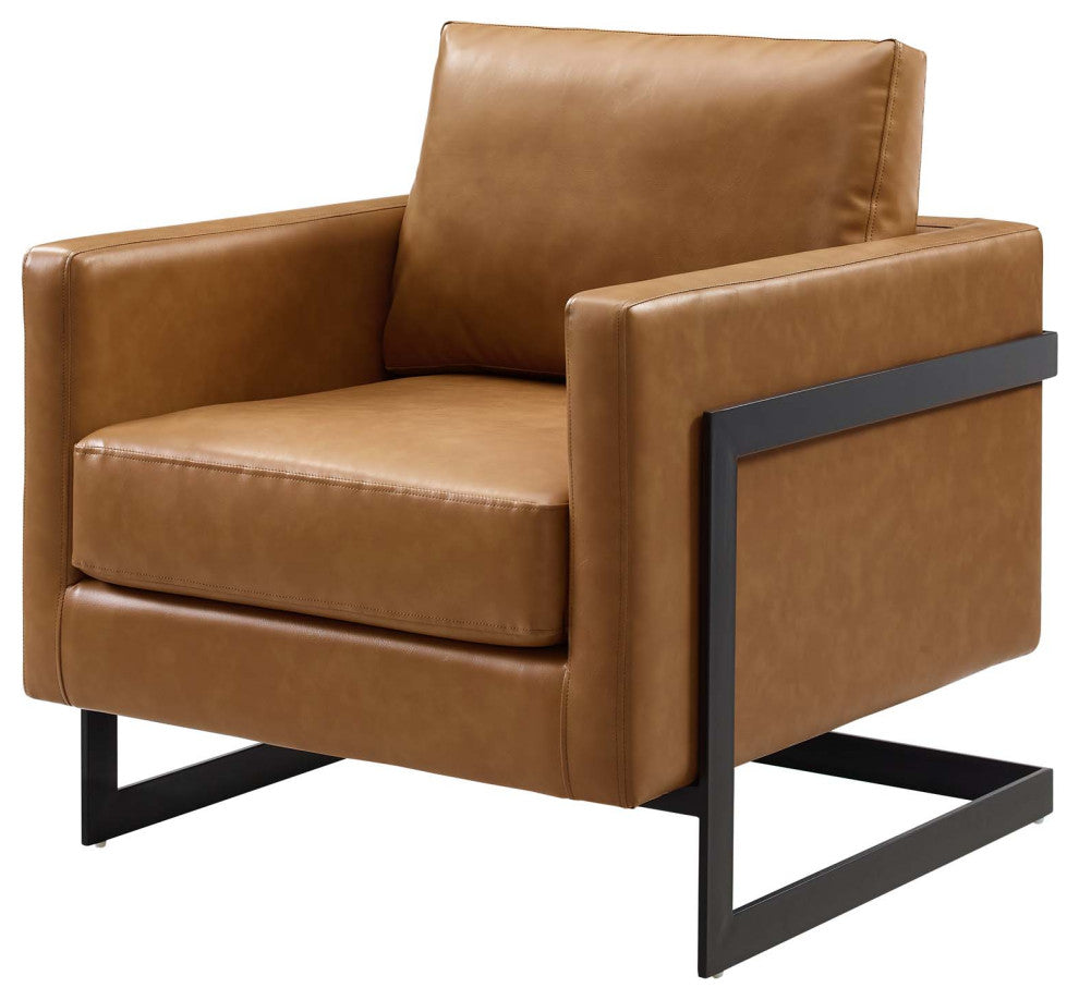 Accent Chair, Faux Vegan Leather, Black Tan, Modern, Living Lounge Hospitality