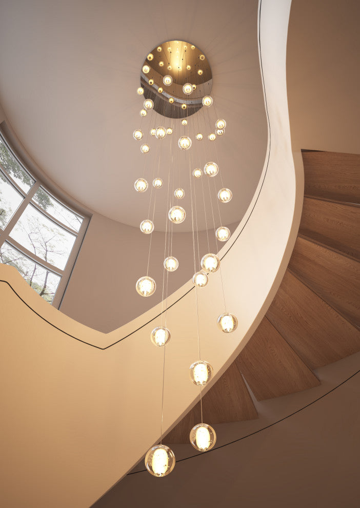 Modern Crystal Ball Long Raindrop Chandelier for Entrance Foyer Staircase, 36-Light