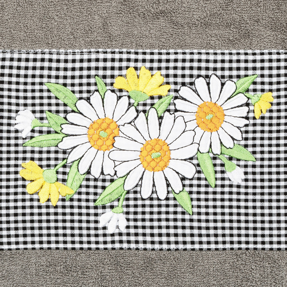 Linum Home Turkish Cotton Daisy 2-Piece Embellished Bath Towel Set, Dark Gray