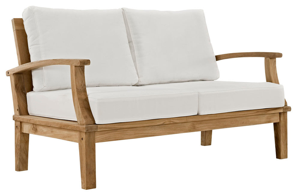 Modern Contemporary 7-Piece Set, Outdoor Patio Teak Sofa Set, White Wood