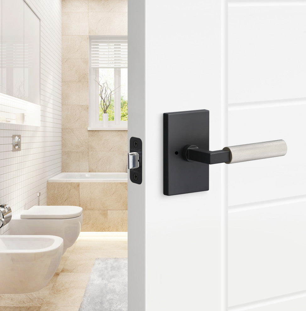 Levanto Privacy Rosette, Flat Black, Knurled Grip in Nickel