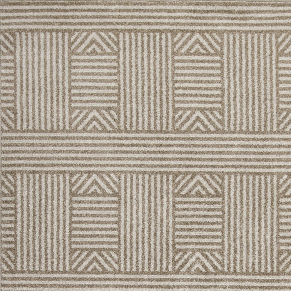 8'X11' Beige Machine Woven Uv Treated Abstract Lines Indoor Outdoor Area Rug