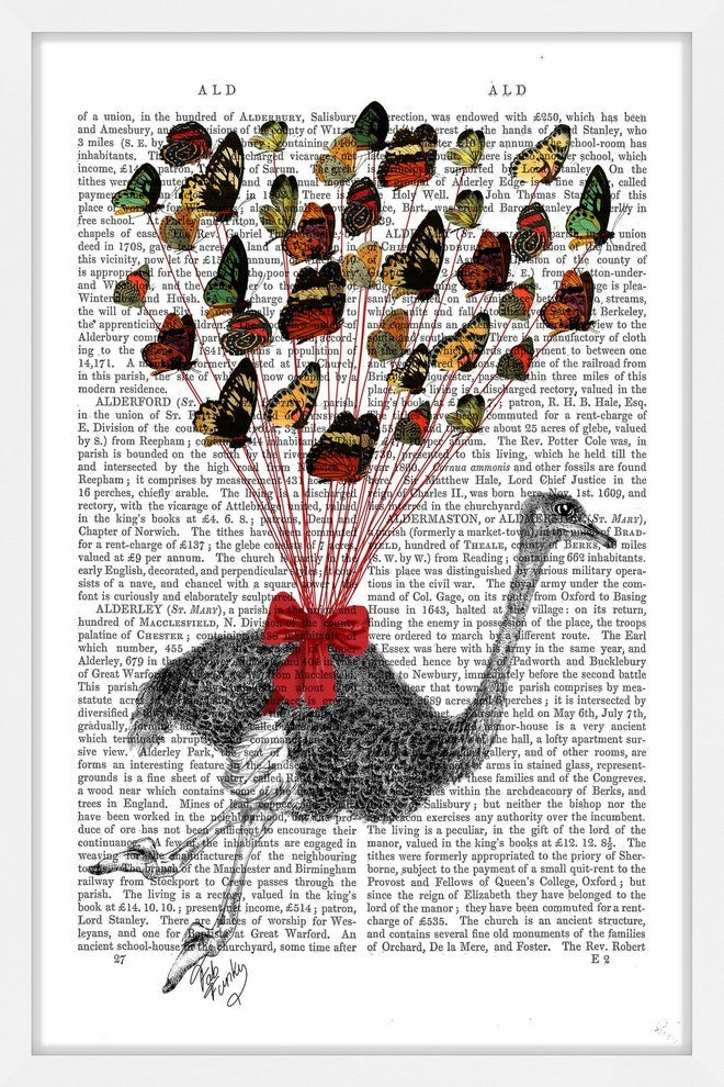 "Ostrich Flying with Butterflies" Framed Painting Print, 20"x30"