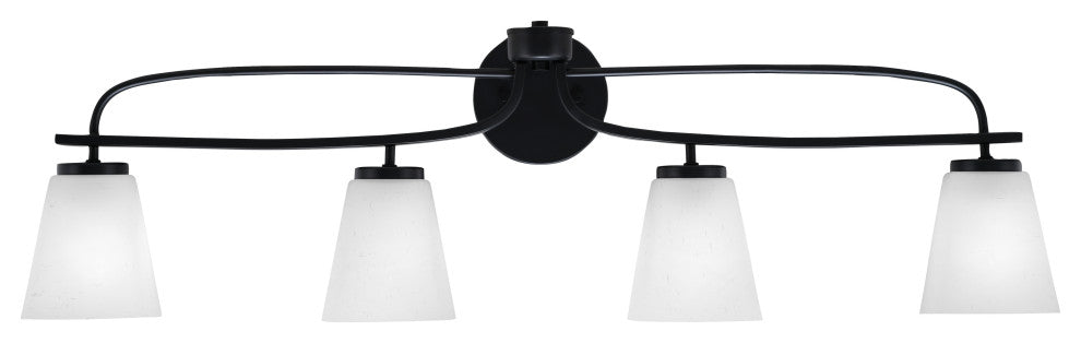 Cavella 4 Light Bath Bar, Matte Black Finish, 4.5" Square White Muslin Glass