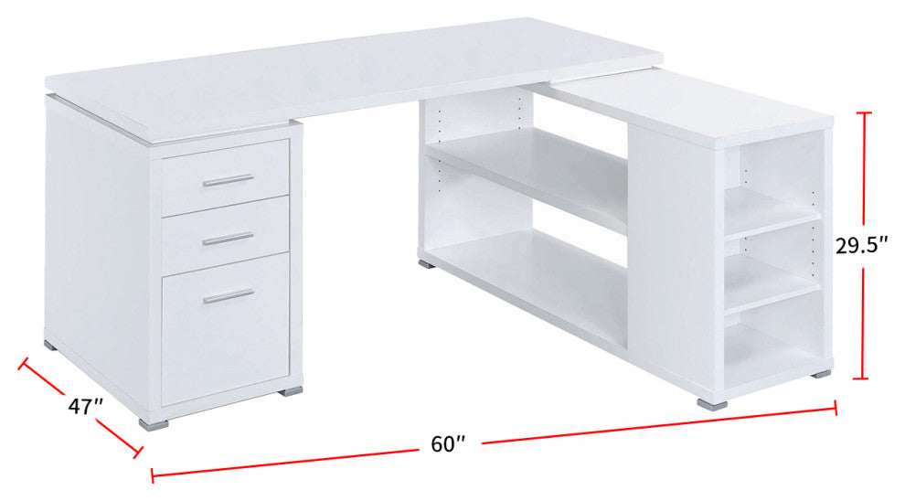 L-Shape Office Desk With Drawers and Shelves, White