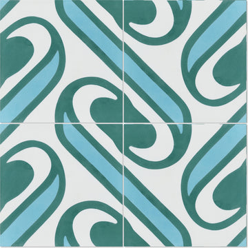 8"x8" Surf Aqua Handcrafted Cement Tile, Set of 16