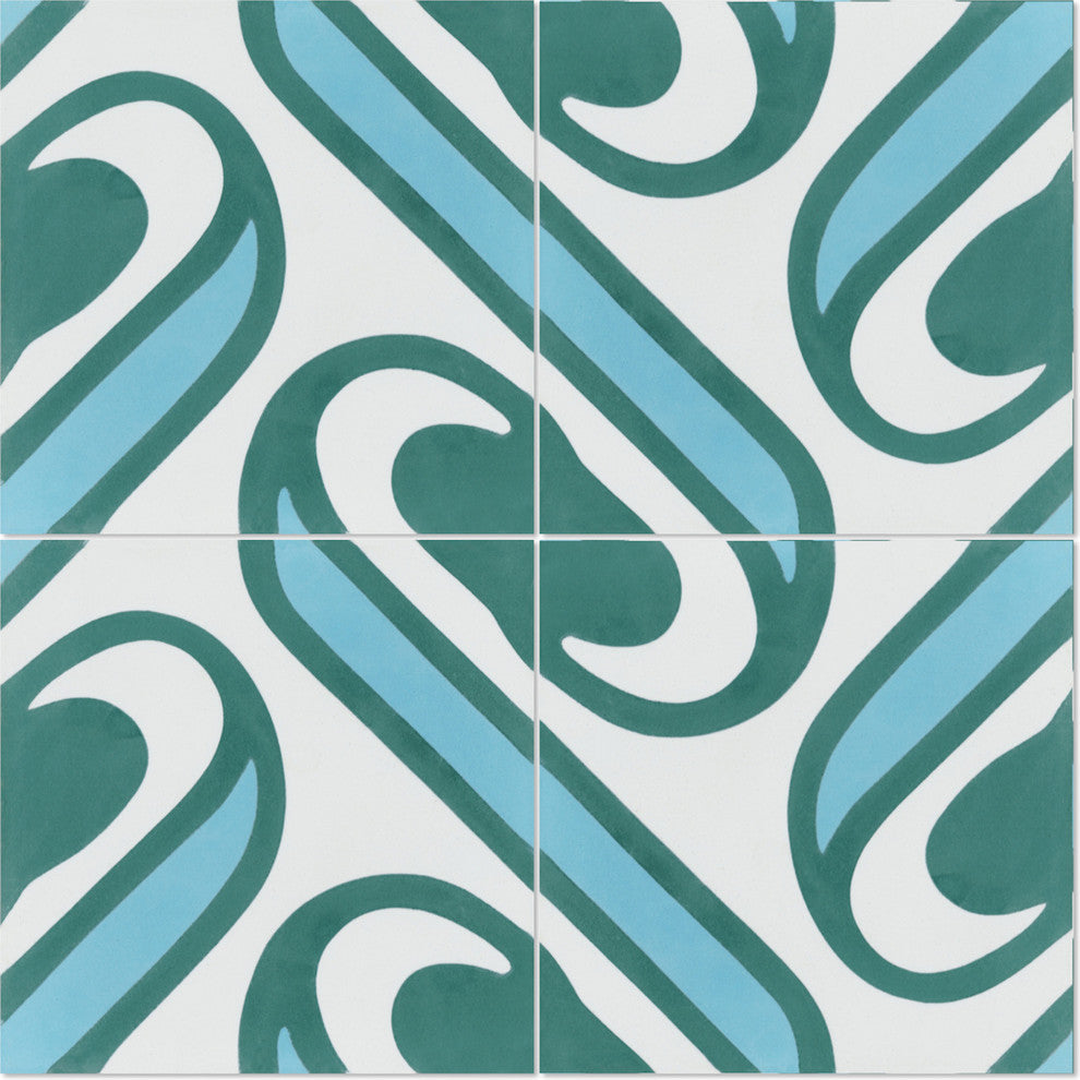 8"x8" Surf Aqua Handcrafted Cement Tile, Set of 16