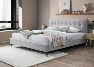 Safavieh Couture Rexsie Tufted Headboard Bed, Light Grey/Black, Queen