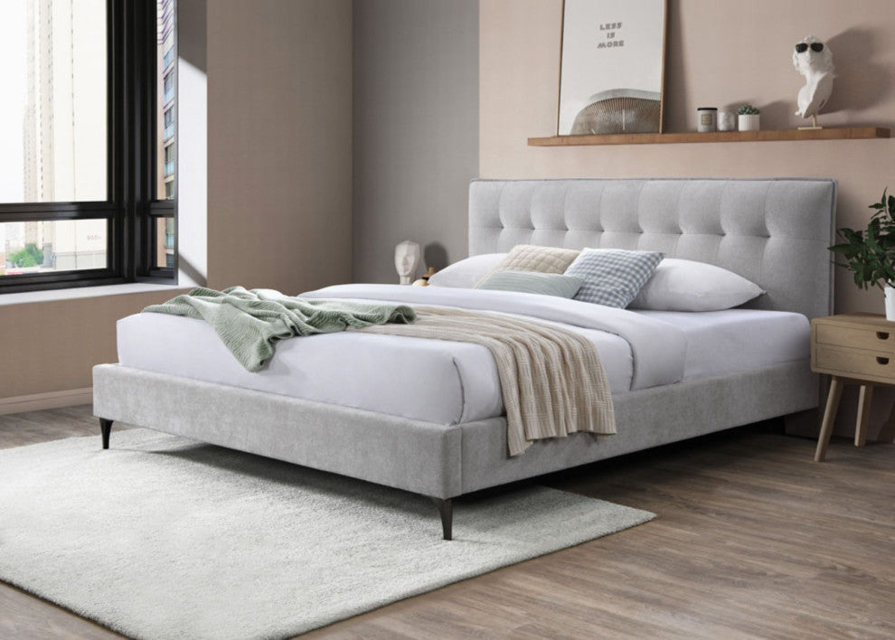 Safavieh Couture Rexsie Tufted Headboard Bed, Light Grey/Black, Queen