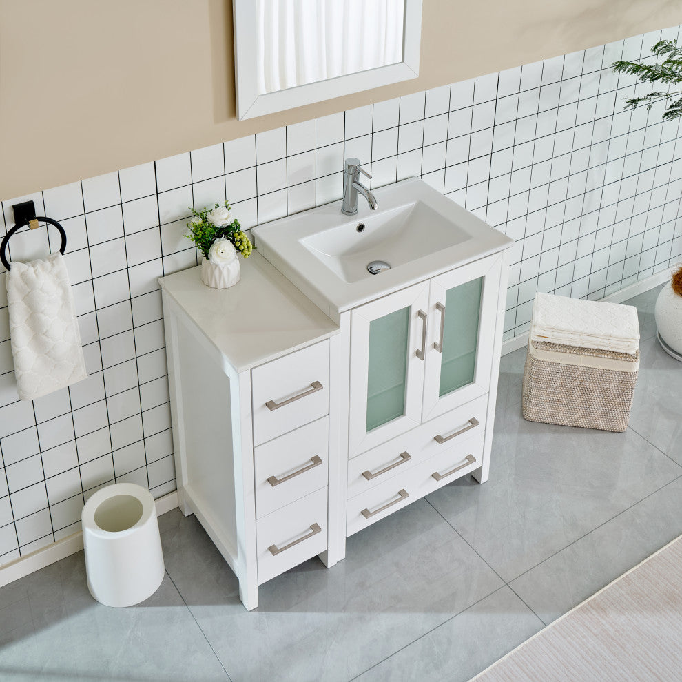 Vanity Art Vanity Set With Ceramic Top, 36", White, Led Sensor-Switch Mirror