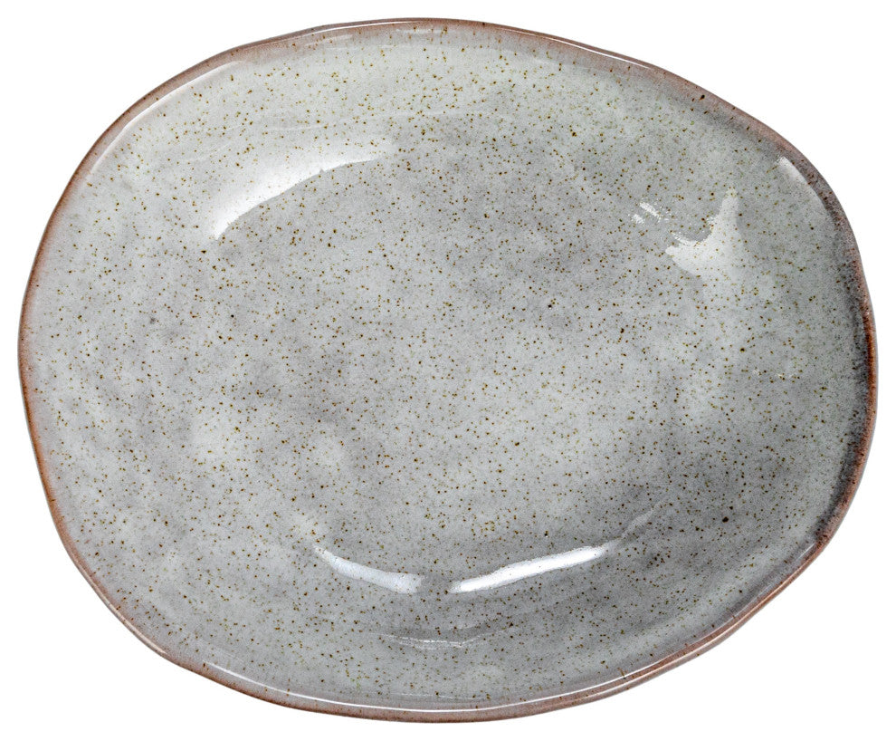 Speckled Stoneware Organic Shaped Footed Dish, White