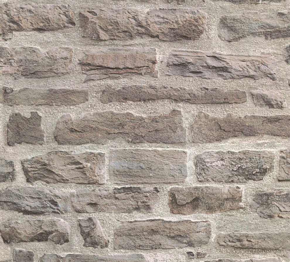 Best of Wood'n Stone, Modern Wood Stone Brick Light Gray Wallpaper Roll