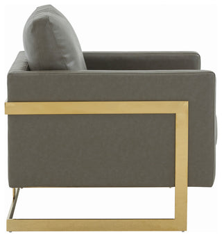 Leisuremod Lincoln Modern Upholstered Leather Accent Armchair With Gold Frame