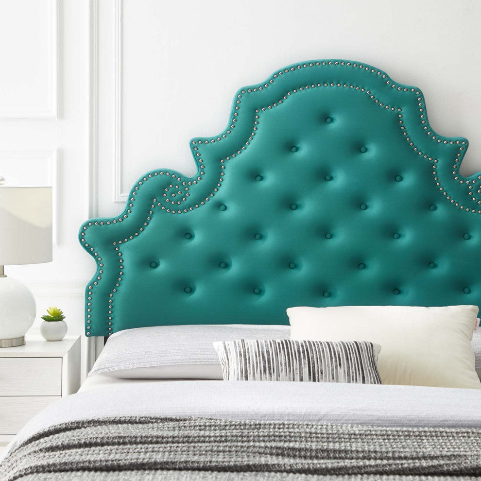 Tufted Headboard, Full Queen Size, Velvet, Teal Blue, Modern Contemporary
