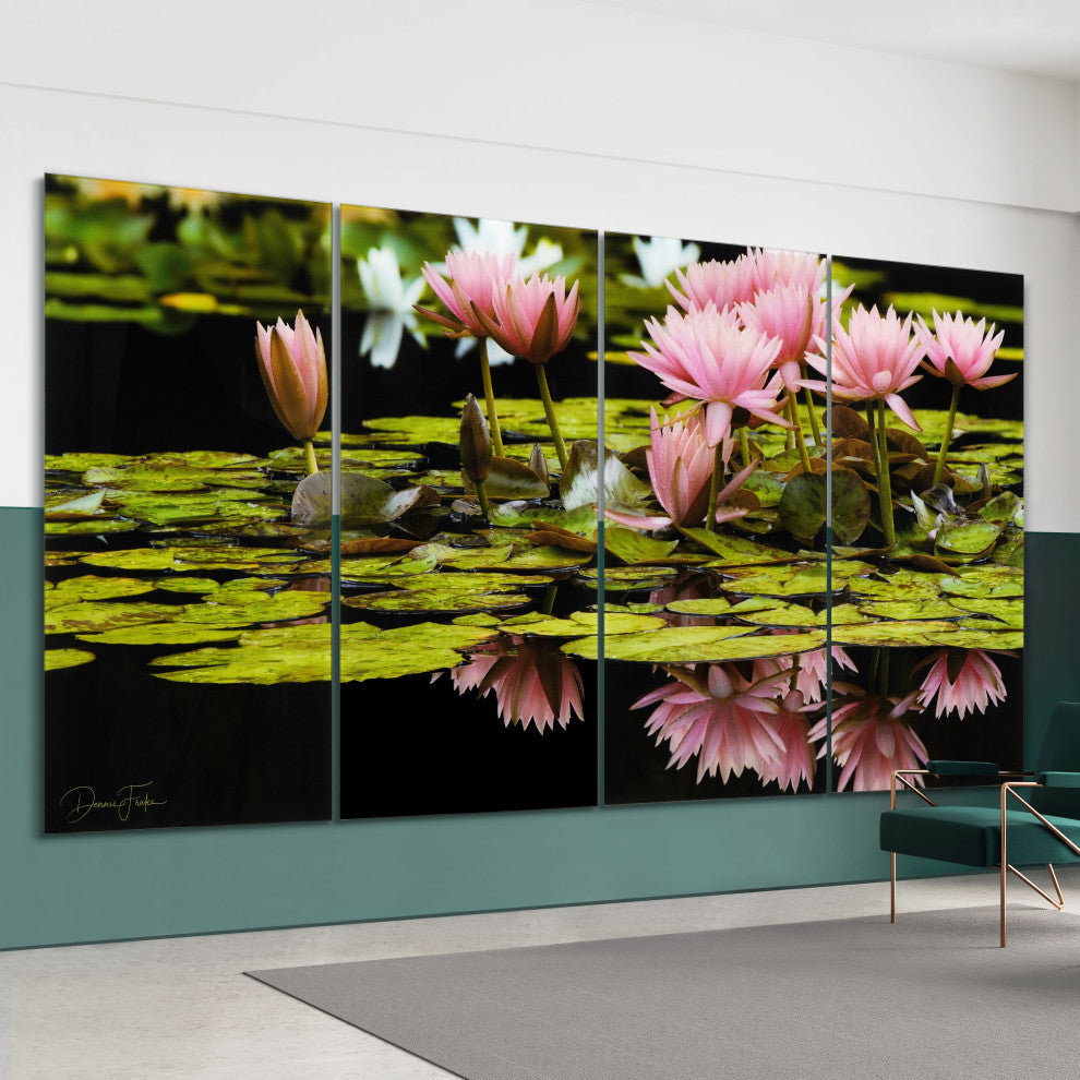 "Victoria Regia" Oversized Frameless Reverse Printed Tempered Art Glass Set