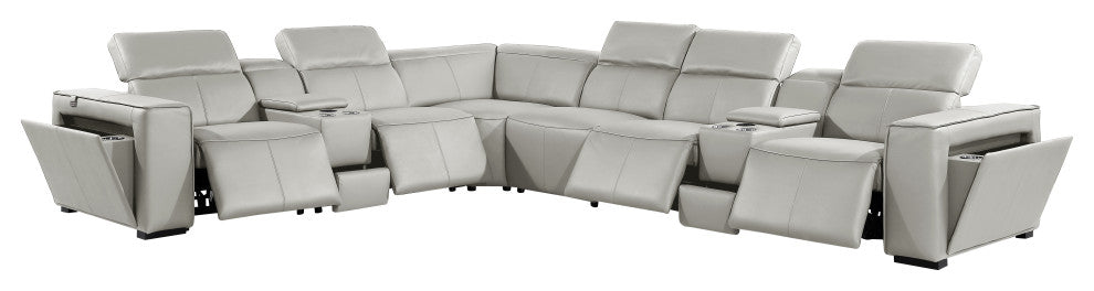 Niccolo Italian Leather 8-Piece L-Shaped Power Reclining Sectional, Light Gray