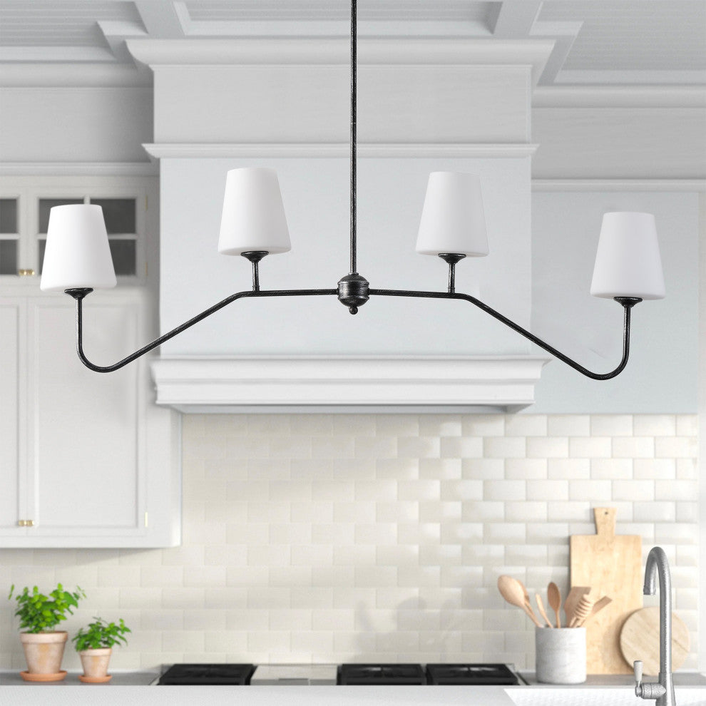 Modern 4-Light Milk White Glass Shade Chandelier for Kitchen Island, Black