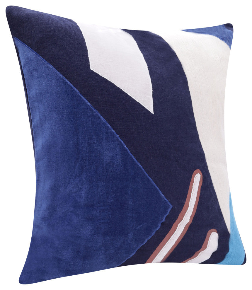 Stacy Garcia Patchwork Handmade Throw Pillow, Cobalt Blue/Navy, 20"x20"