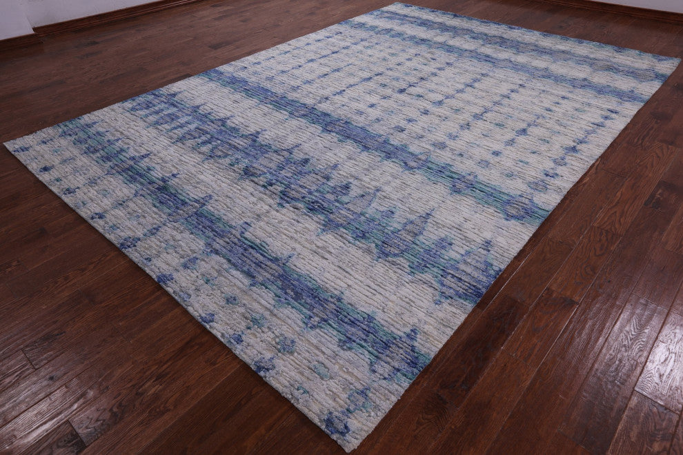 8' 8" X 12' 7" Wool and Silk Modern Hand Knotted Rug Q9040