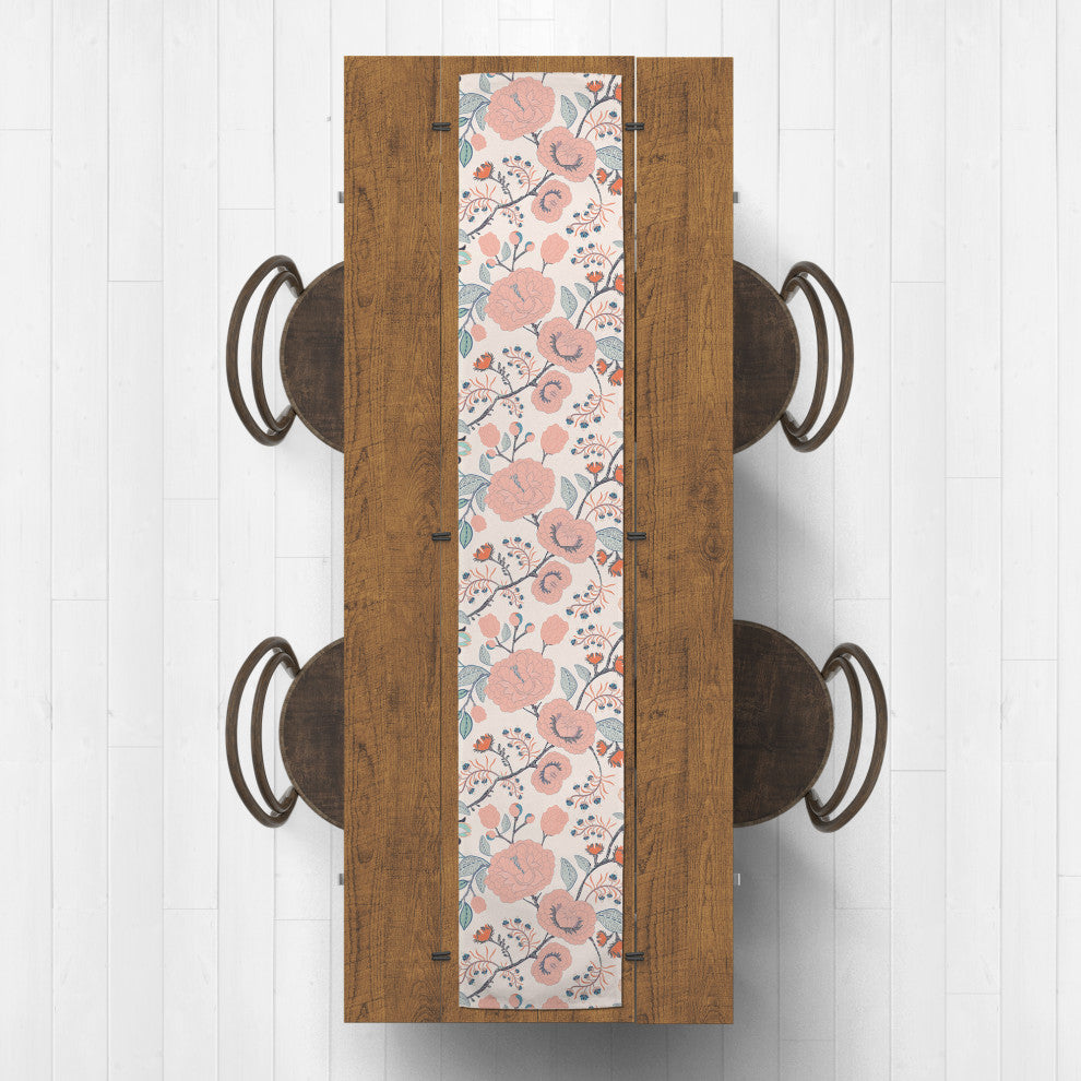 Pink Navy Floral 16x90 Cotton Twill Runner