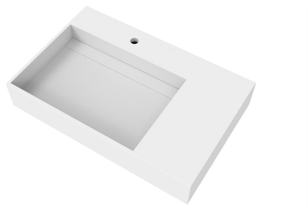 CastelloUSA Juniper Wall Mounted Countertop Concealed Drain Basin Sink, White, 30", Left Basin, Standard