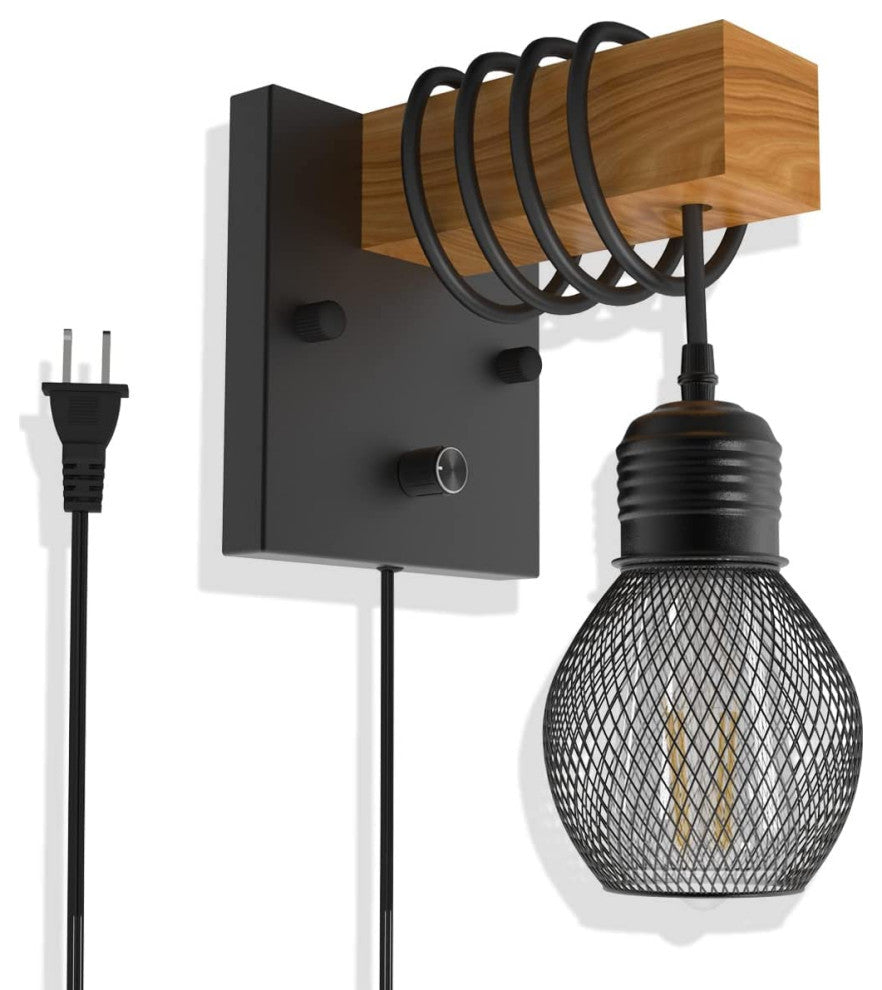 Plug in net Wall Lights Farmhouse wood Vintage Wall Mount Light Fixture