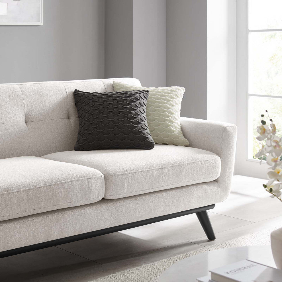 Loveseat Sofa, Ivory White, Fabric, Modern, Mid Century Hotel Lounge Cafe Lobby