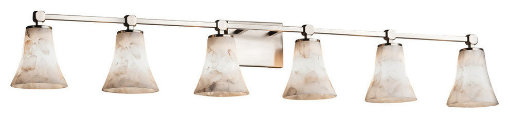 Alabaster Rocks! Tetra 6-Light Bath Bar, Round Flared, Nickel, LED