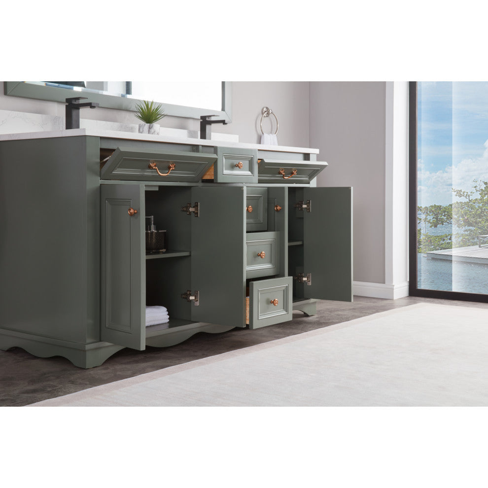 Legion Furniture WS2512 Series Bathroom Sink Vanity, Pewter Green, 60", Artificial Stone Top, Double Sink