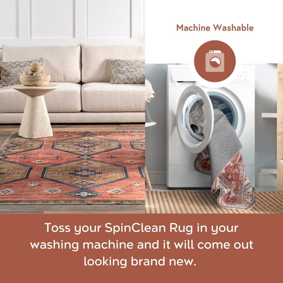Nuloom Joslyn Traditional Floral Washable Rug, Blush 2' 8" x 8'
