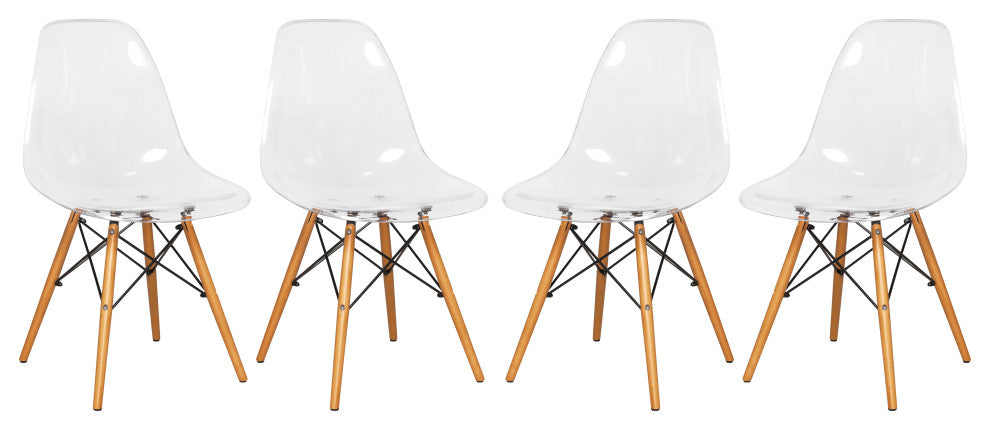 LeisureMod Dover Molded Side Chair, Set of 4 Clear