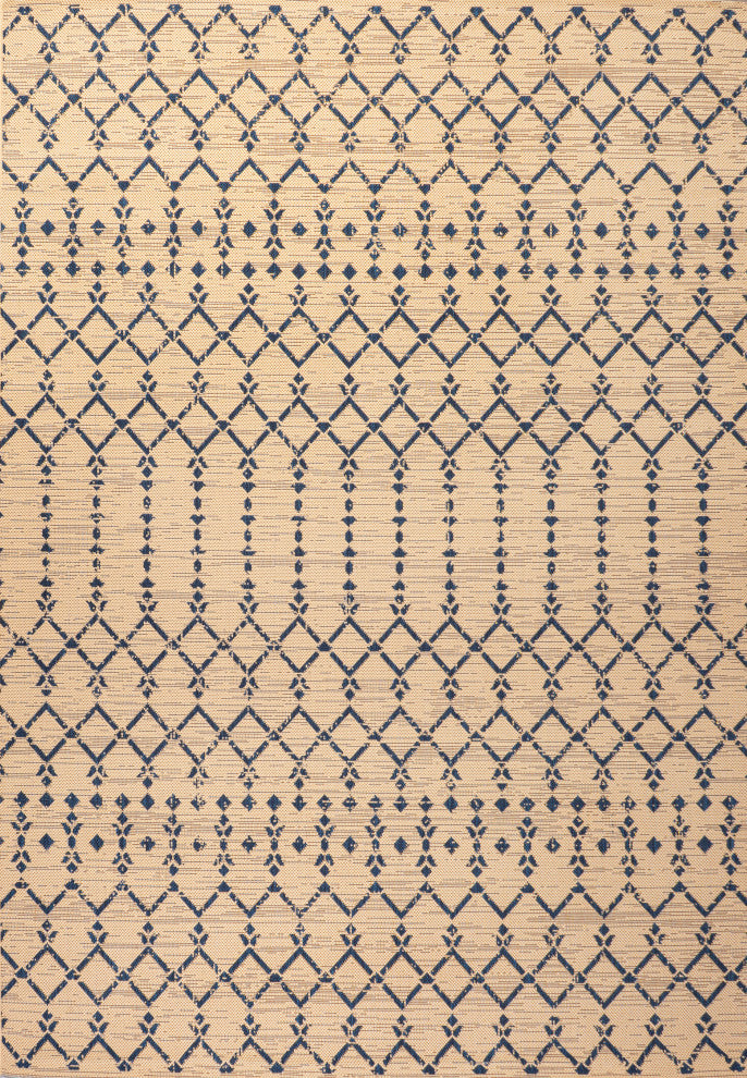 Ourika Moroccan Geometric Indoor/Outdoor Rug, Beige/Navy, 8x10