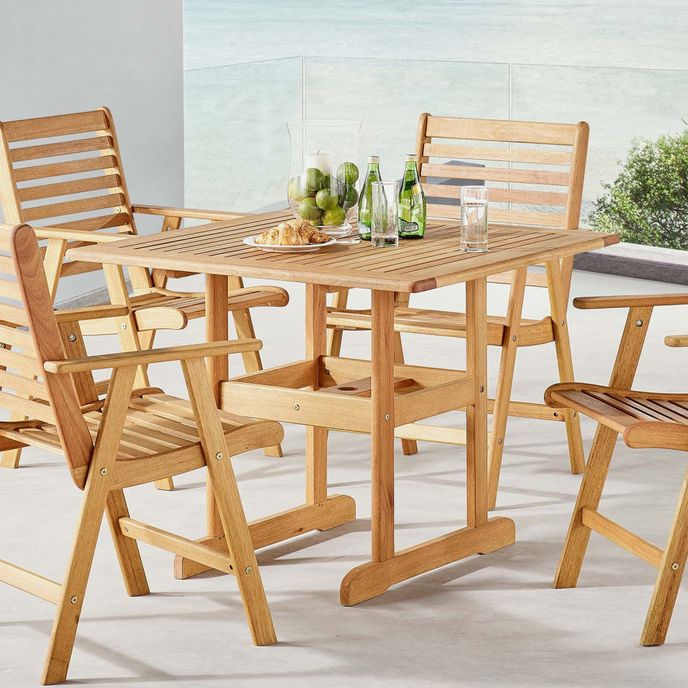 Lounge Dining Table, Square, Wood, Brown Brown Natural, Modern, Outdoor Patio