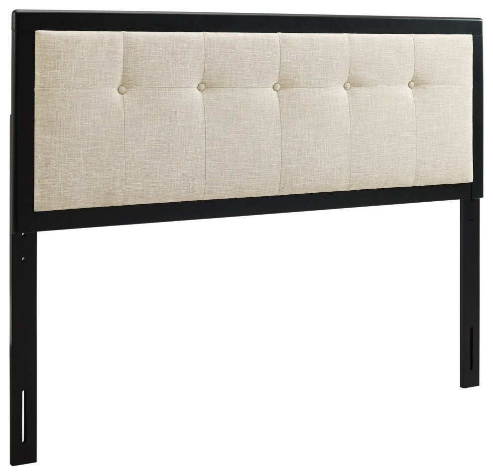 Draper Tufted King Fabric and Wood Headboard Black Beige