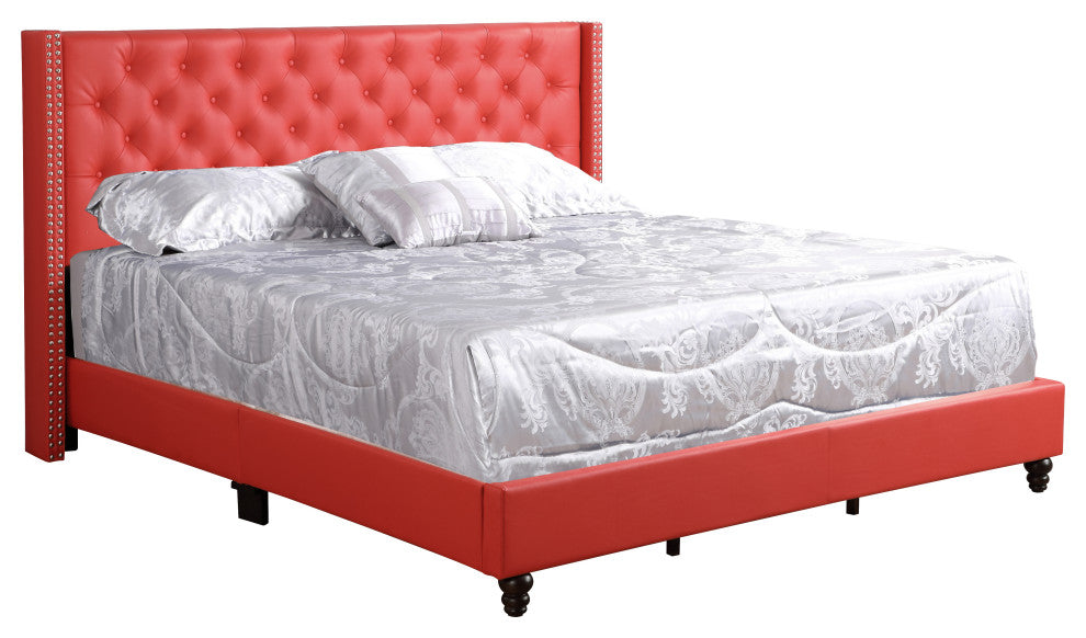 Mina Upholstered Faux Leather Bed, Red, King