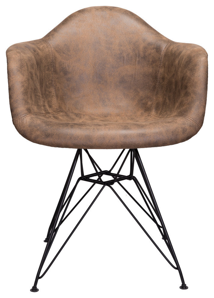 Leatherette Fabric Upholstered DAR Armchair, Black Steel Leg, Dark Brown