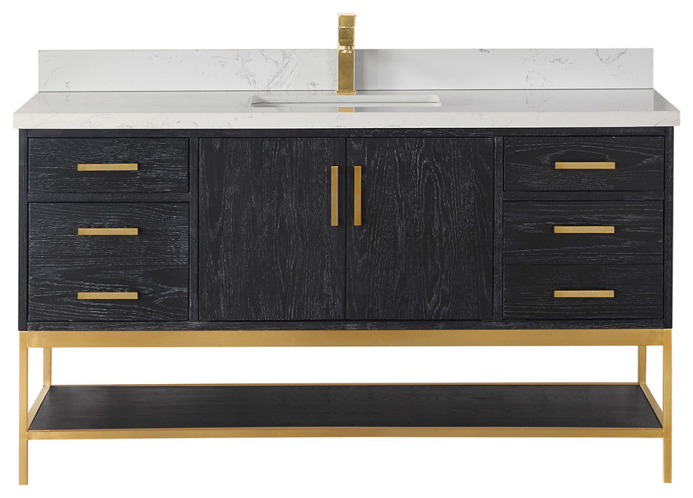 Wildy Black Oak Bathroom Vanity Set, 60s", Without Mirror