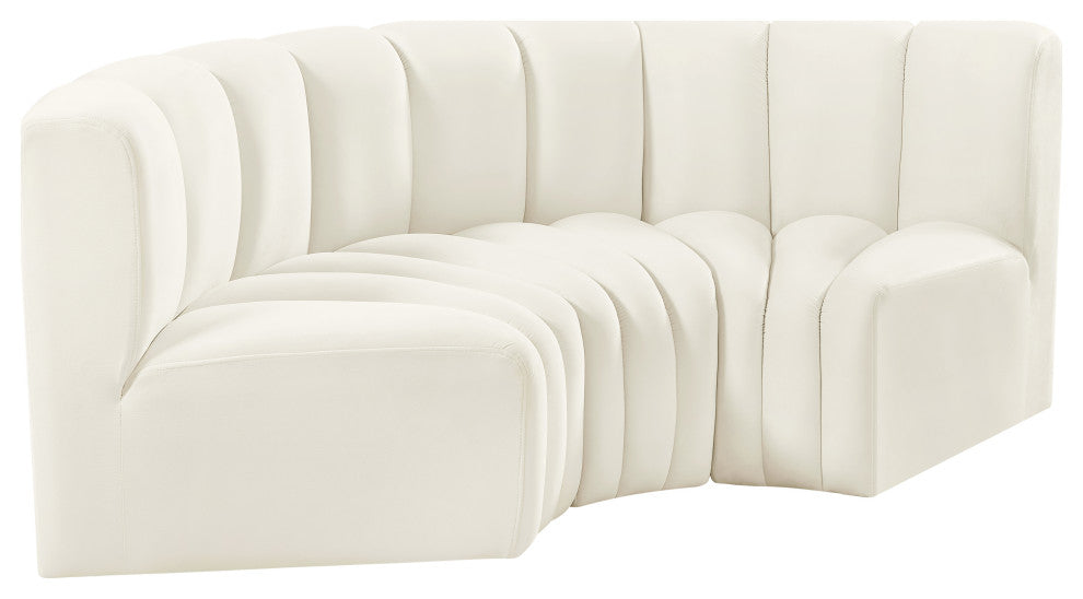 Arc Velvet Upholstered 3-Pc. Inward Curved Modular Sectional, Cream