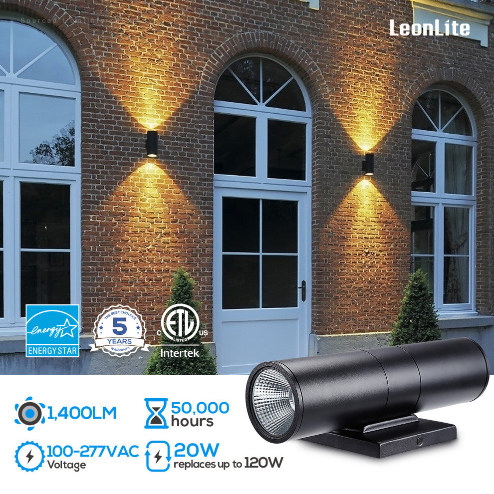 8-Pack 20W LED Cylinder Up Down Wall Light, Aluminum Finish Outdoor Wall Lamp