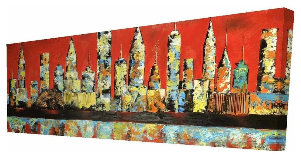 Red Abstract City Print on Wrapped Canvas