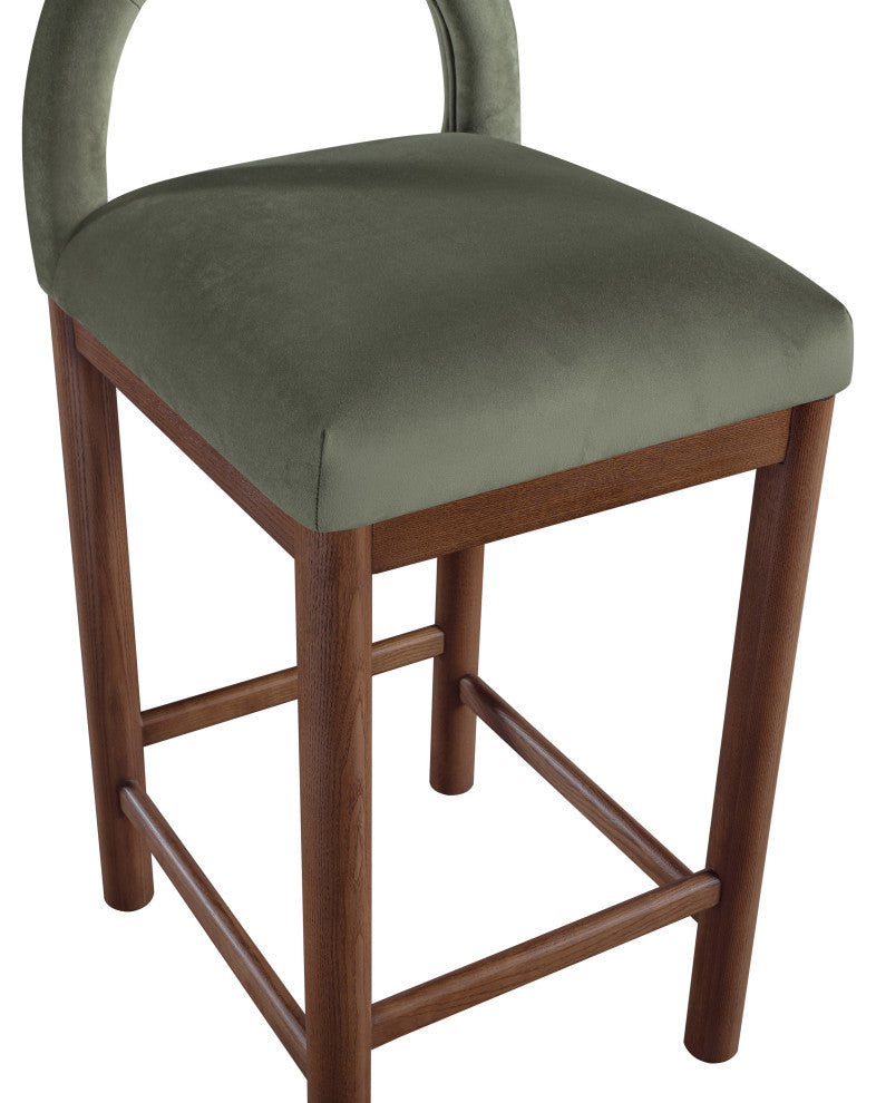 Conrad Upholstered Bar and Counter Stool, Green, Velvet, Brown