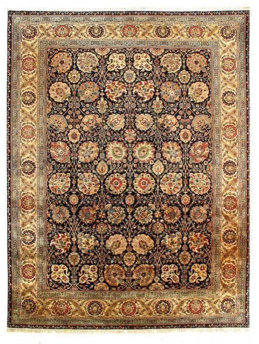 Black Color Fine Hand Knotted Agra Rug 9'1''x12'