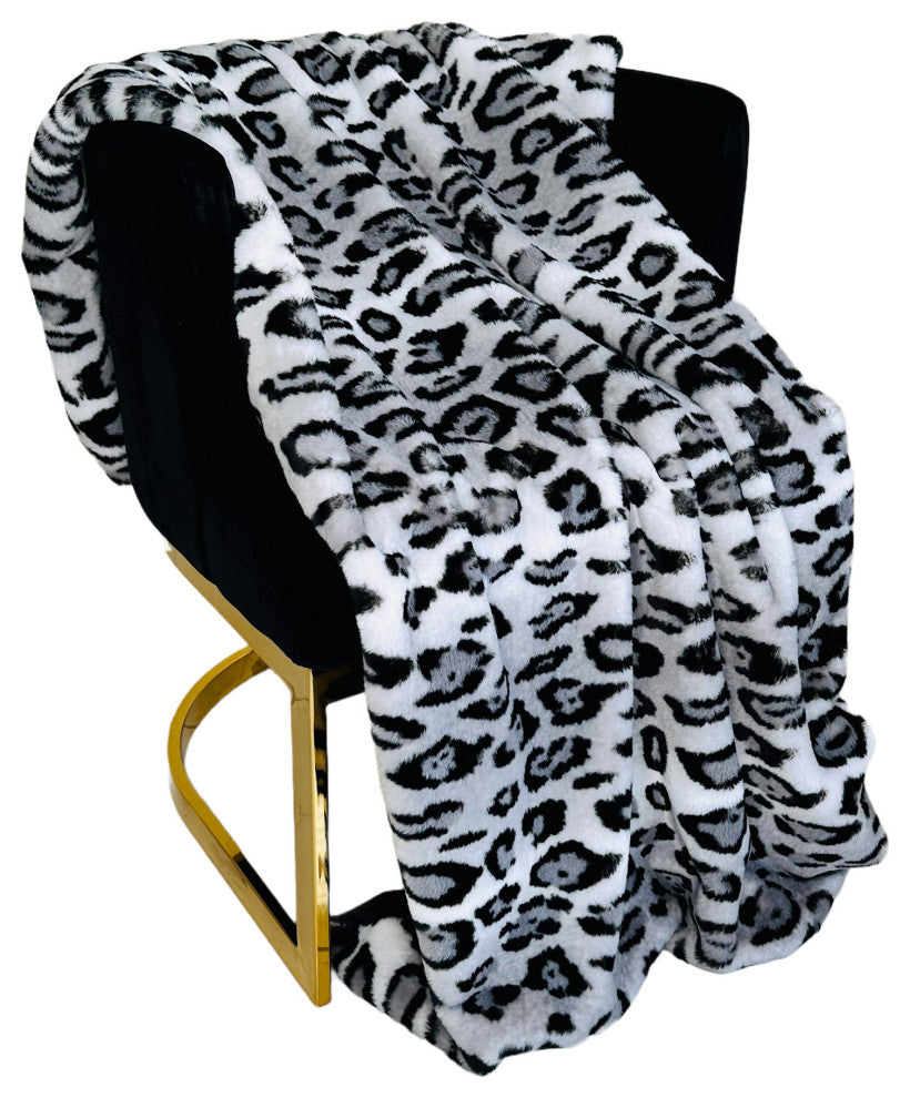 Plutus Gray Silver Jaguar Faux Fur Luxury Throw Blanket, Throw 48"W x 60"L